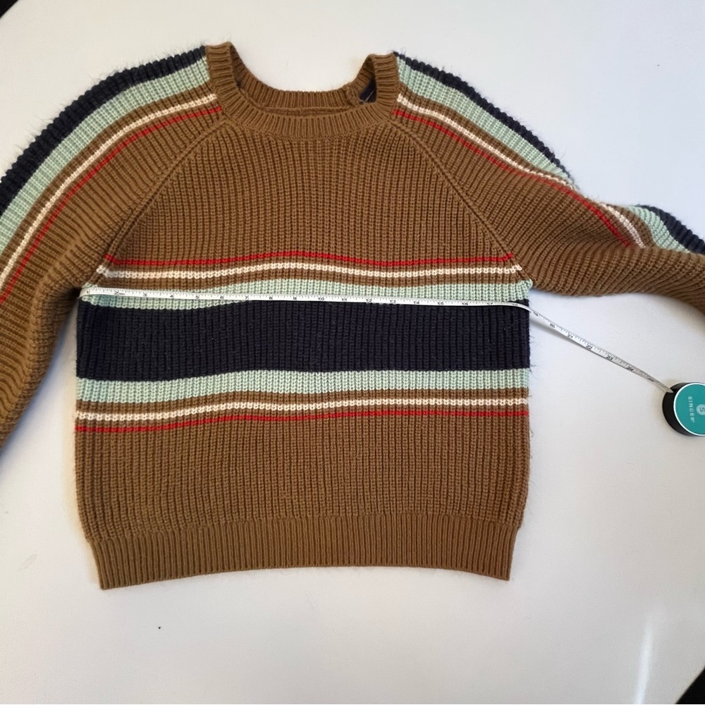 Brixton Tan and Navy Racing Striped Sweater Size Small - Picture 10 of 10